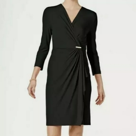 Charter Club Black Faux Wrap Knee Length Stretch - Picture 1 of 8